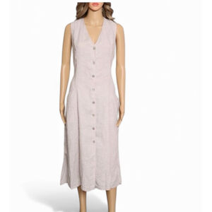 Tahari 100% Linen Button Front Maxi Dress Size 2 Lilac Lagenlook Artsy Pockets